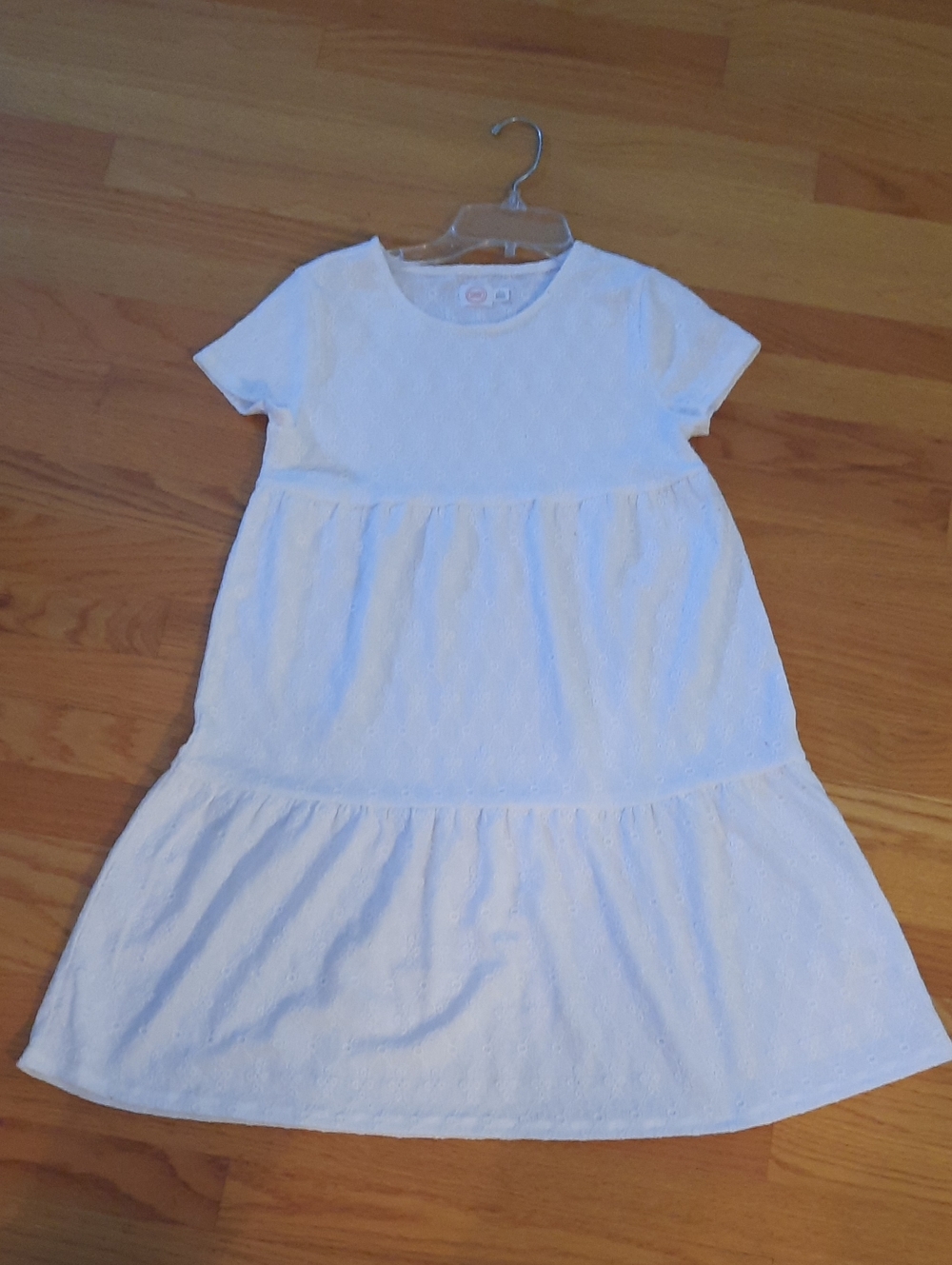 10-12 L wonder nation White Short-Sleeve Tiered Eyelet Dress Large